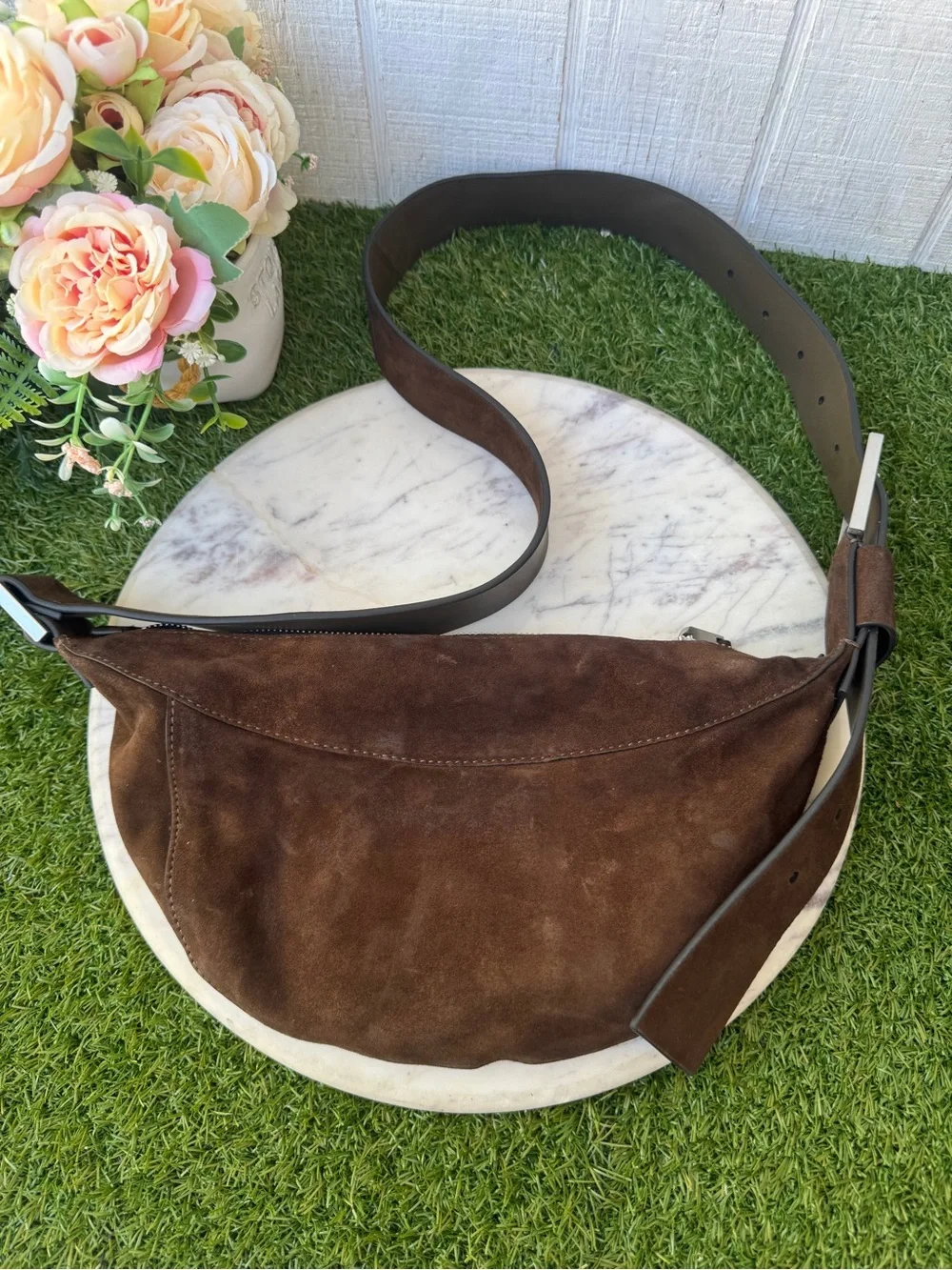 All Saints Brown Suede Crossbody Bag